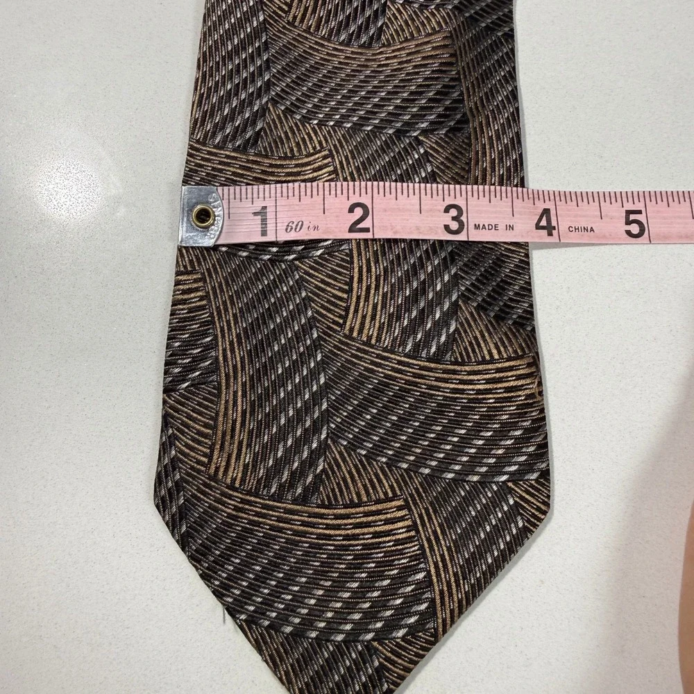 Pavone Mens Silk Tie Brown Bronze Geometric Woven Made in Italy Classic Wide Tie